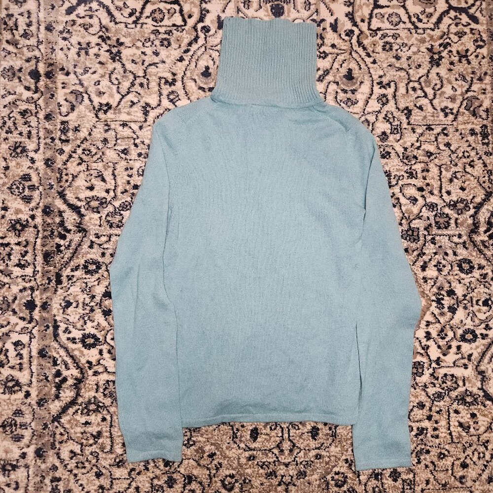 Ann Taylor Blue Cashmere Turtleneck Sweater Womens XS Quiet Luxury Preppy Flawed